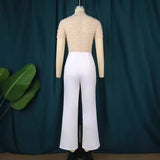 Fongt Round-Neck Short-Sleeved Nail Beads Jumpsuit Casual Wind High Waist Thin Party Dress Jumpsuit