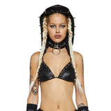 Fongt Rock Style Rivet Triangle Hooded Hooded Hooded Hot Babes Punk Leather-Back T-Tie Corset