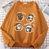 Coffee Cute Kitten Print Oversized Sweatshirt-Outfit