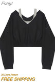 Sweatshirt Hoodies Fashion Female Chic Loose Casual Streetwear Patchwork Ins Street Y2K Fake Two Pieces Hoodies Crop