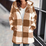 Fongt Women's Coat New Wish Long-Sleeved Lattice Hooded Zip-On With Pocket Loose Coat
