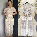 Fongt Court Feng Sleeve Lace Dress Hollow Hook Butterfly Tie Sling Temperament Elegant Dress