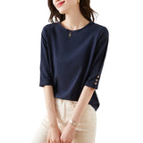 Fongt Design Five Sleeve T Shirt Summer 2023 New Fashion Button Design Five Sleeve T Shirt Women-Outfit