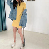 Fongt Summer New Korean Version Slim Solid Color Short-Sleeved T-Shirt Women Long Dress Women's
