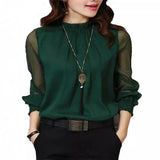 Fongt Spring And Summer New Lace Chiffon Coat Large Size Women's Mesh Yarn Leaf Side Long-Sleeved Bottom Shirt Shirt
