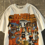 American Party Cartoon Anime T Shirts Fun Hip Hop Oversized T Shirt Pure Cotton Summer Short Sleeve Tops Harajuku