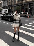 Fongt Women's Loose Lazy Black And White Striped Sweater With Long Knitted Shirts In The Head