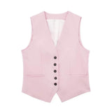 Fongt Women's 2025 Spring New Fashioned Colored Flax-Blend Vest + Shorts Set