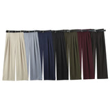 Fongt 2025 Spring New Women's Fashion Simple With Belt Double Fold Trousers