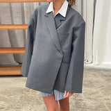 Fongt New V-Neck Inclined Door Blazer Blazer Loose Double Pocket Decorative Top