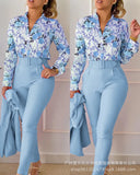 Series) 2023 Women's Red Print Shirt Pantsuit-With A Belt-Outfit