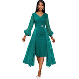 Fongt Yarn Lantern Sleeve Ass Skirts Irregular Skirt Elegant Dinner Dress Women's Dress Dress