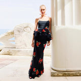Fongt Summer Black Rose Dress Women's New Korean Sling Dress Skirt Half Dress