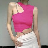 Fongt Street Irregular Metal Chain Repair Coat New High-End Bare Back Umbilly Short Sling Vest