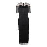 Fongt Mesh Splicing Tuxedo Round Collar Dress High Waist Repair Dinner Sexy Ass Skirt Dresses