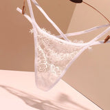 Fongt Sexy Embroidery Cross-Band Incognito Thin Lace Tone Transparent Low-Rise Hollow Tpants