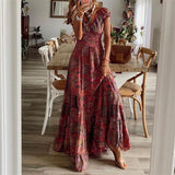 Fongt 2023 New Dress Waist Floral Print Dress-Outfit