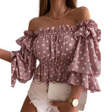Off Shoulder Colorful Pleated Ladies Flare Sleeve