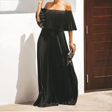 Fongt Summer New Women's Chiffon Solid Dress Sexy Shoulder Wrapped Chest Pressed Temperamental Party