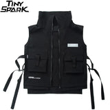 Men Hip Hop Combat Vest Cargo Jacket Streetwear Harajuku Buckle Ribbon Tactical Vest Bomber Waistcoat Utility