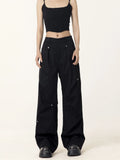 Fongt Cargo Pants Female 2024 Spring / Summer Design Sense Small Loose Versatile Straight Wide Leg Casual Pants-Outfit