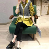 Women's Clothing Plaid Patchwork Blouse Korean Loose Spring Autumn Commute Stylish Asymmetrical Casual Shirring Drawstring Shirt-Outfit