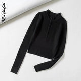 Pullovers Zipper Front Knitted Sweaters Jumpers Y2k Women Autumn Winter Tight Slim High Neck Basic Sweater Women