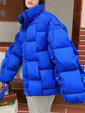 Jacket for Women Three-dimensional Plaid Woven Fashion Coat Solid High Street Warm and Thick 2023 Winter New Down