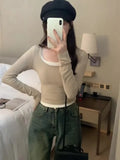 Tight Bottomed Shirt Women's Autumn And Winter New Fake Two Shoulder Long-Sleeved T-Shirts With Short