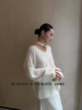 Fongt Xixi 13 Lines 2025 Autumn Black Standard Ins Temperament Elegant Mare Knit Sweater Sweater 25299