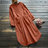 Long Sleeve Sundress ZANZEA Women Spring Long Shirt Dress Elegant O Neck Solid OL Work Vestidos Casual Baggy Dresses
