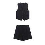 Fongt Women's 2025 Spring New Fashioned Colored Flax-Blend Vest + Shorts Set
