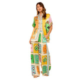 Fongt Women's Clothing 2026 New Fashion Print Tight Waist Pocket Wide Leg Pants Casual Suit Women's Summer