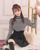 Lolita Black Skirts Women Spring Autumn New Radian Waistline Slim Short Pleated Female Mini Culottes-Outfit