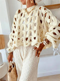 Fongt Women's Casual Solid Color Leisure Resort Beach Hollow With Long-Sleeved Sweater Jersey