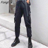 Pants Women Sashes Cargo Safari-style Pockets Unisex BF Loose All-match Ulzzang Streetwear Hip-hop Students Trendy