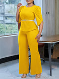 Fongt Women's 2025 New Fashion Temperament Elegant Solid-Colored Top Leg Pants Two-Set Set