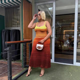Fongt Retro Gradient Striped Knitted Dress Sleeveless Sling Skirt Slime-Skinny Sweater Skirt