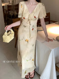 Fongt Xixi 13 Lines 2025 Summer New Elegant Temperament Printing Pure Desire High-Waist Short-Sleeved Dress 88369