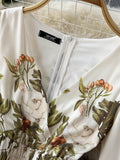 Autumn Elegant Long Dress Women A Line Slim Long Sleeve V Neck Floral Dresses Ladies Vintage Party Long Robe