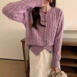 Soft Waxy Laziness Twist Sweater Coat 2024 Autumn And Winter Women's Color Love Button Knitted Cardigan Blouse-Outfit