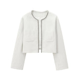 Fongt Spring Long Sleeve Water Drill Decoration Short Rough Spinning Ring Velvet Jacket Mini Skirt Suit Woman