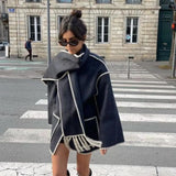2024 Autumn / Winter New Women's Street Fashion Scarf Patchwork Woolen Coat W063 2788-Outfit