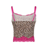 Leopard Print Strap Top Contrast Chic Lace Patchwork Cropped Tops Women Casual Street Style Tees Summer Grunge y2k Camis-Outfit
