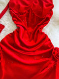 Fongt Red Velvet Sling Dress Woman Irregular Opening Sexy Bag Hip Heavy Industry Dress Dress 0453