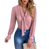 New Polka Dot Chiffon Blouse Women Clothes V-neck Long Sleeve Shirts Womens Tops And Blouses Ladies Plus Size