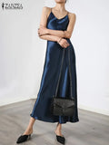 Spaghetti Strap Party Dress 2022 ZANZEA Fashion Summer Sundress Female Slip Dresses Solid Elegant