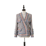 High Quality Designer Women Tweed Jackets v neck 2020 Spring Autumn Women's Long Sleeve Pearl Button Slim Tweed Coats