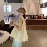 Top Women Summer New Korean Style Design Solid Fashion Cropped Leisure Basic Loose Sweet Tender Aesthetic Fairy