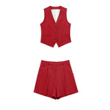 Fongt Women's 2025 Spring New Fashioned Colored Flax-Blend Vest + Shorts Set